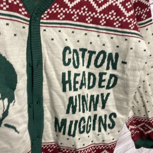 Elf Cotton-Headed Ninny Muggins Christmas Sweater Cardigan XXL - Picture 5 of 7